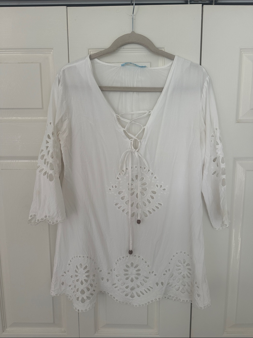 White Eyelet Lace-Up cover up